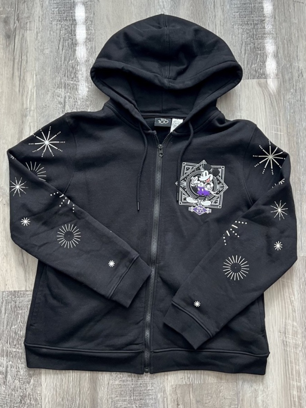 DISNEY 100 Celebration Black Embroidered Hoodie ~Mickey Mouse Minnie Tinkerbell~